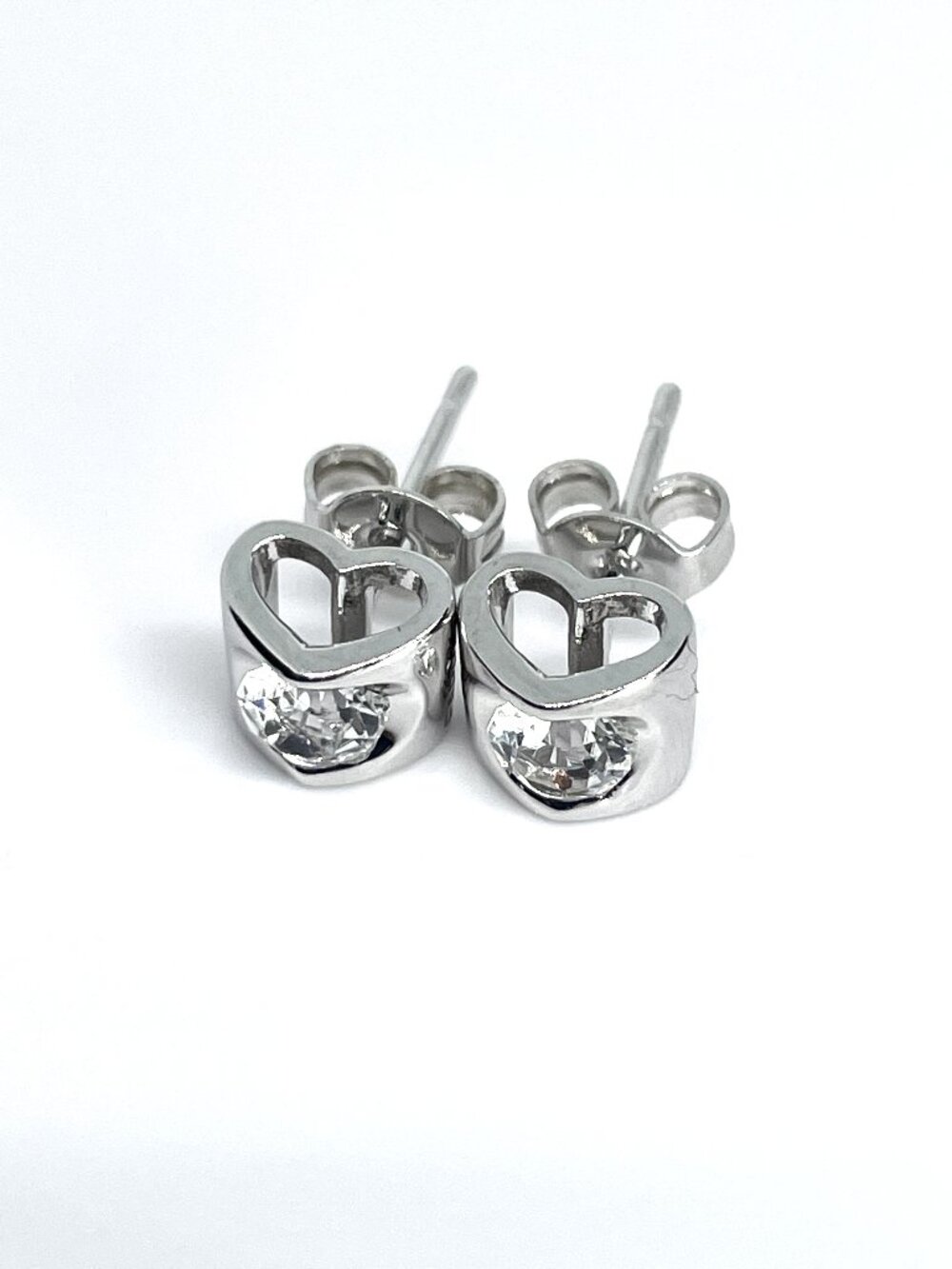 Hollow Heart Rhodium Plated Stud Earrings, made with Crystals by Swarovski